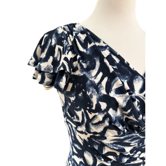 Lauren Ralph Lauren 10P Faux Wrap. Navy White Office Career Sexy Ruched Dress - Picture 7 of 10